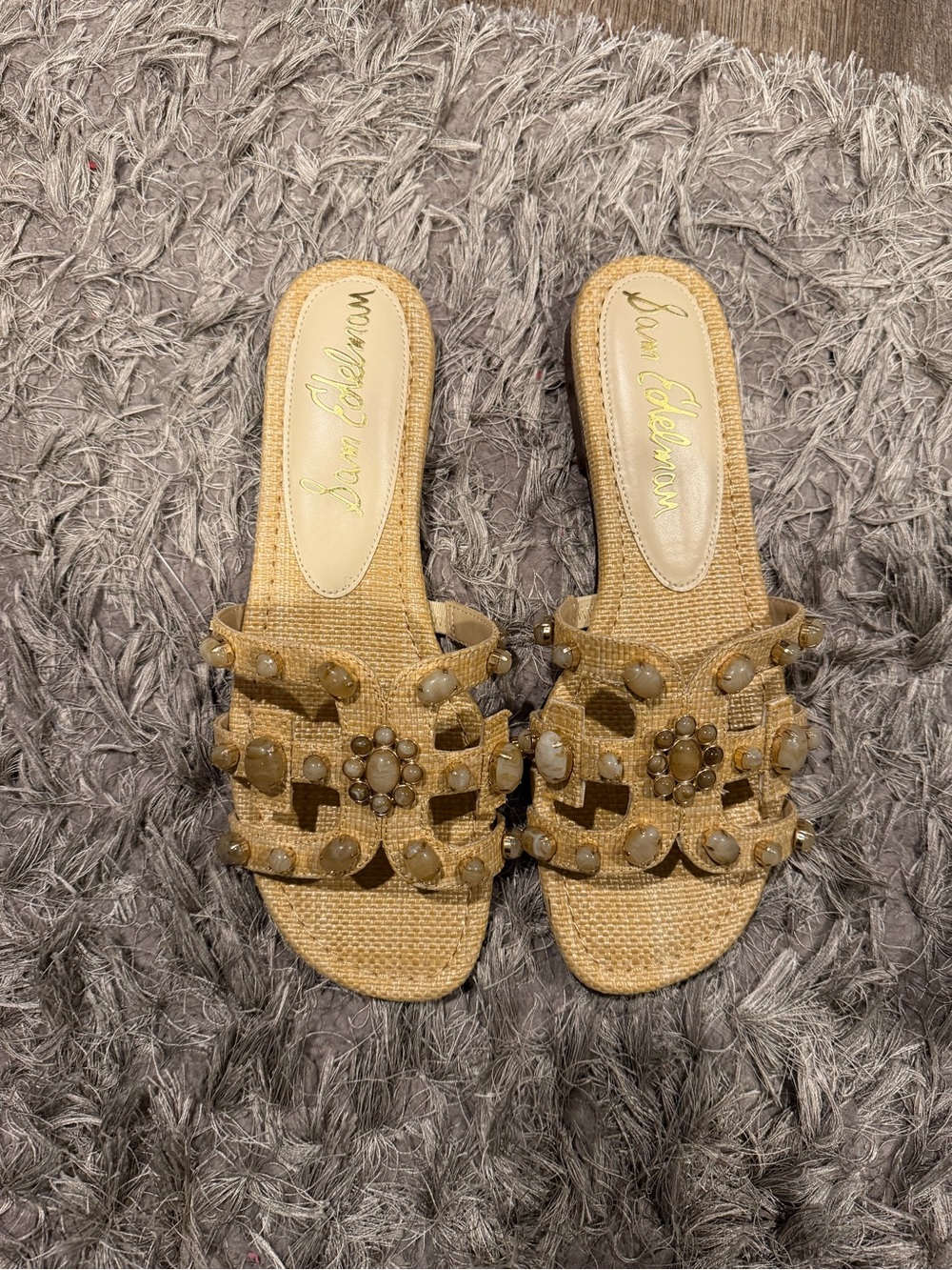 Sam Edelman Tan Beaded Woven Slide Mules